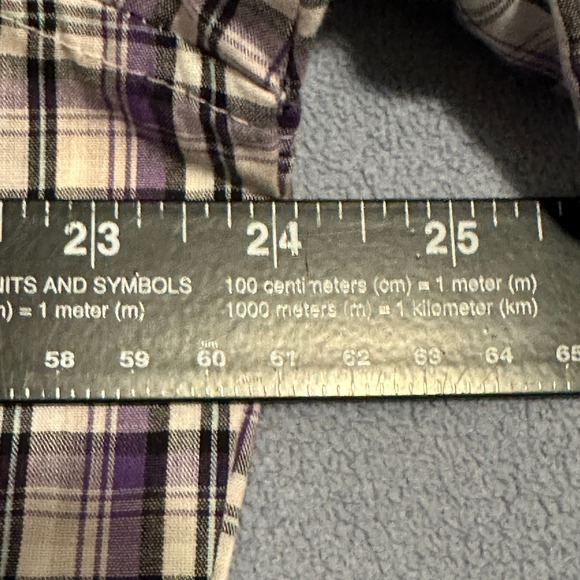 Wrangler Woven Western Button Up Shirt Short Sleeve Plaid Purple Mens Size L - Picture 10 of 13